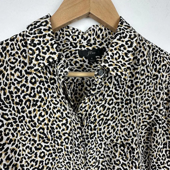 J Crew Leopard 100% Silk Oversized Button Up Blouse SIZE 4 - Picture 2 of 5